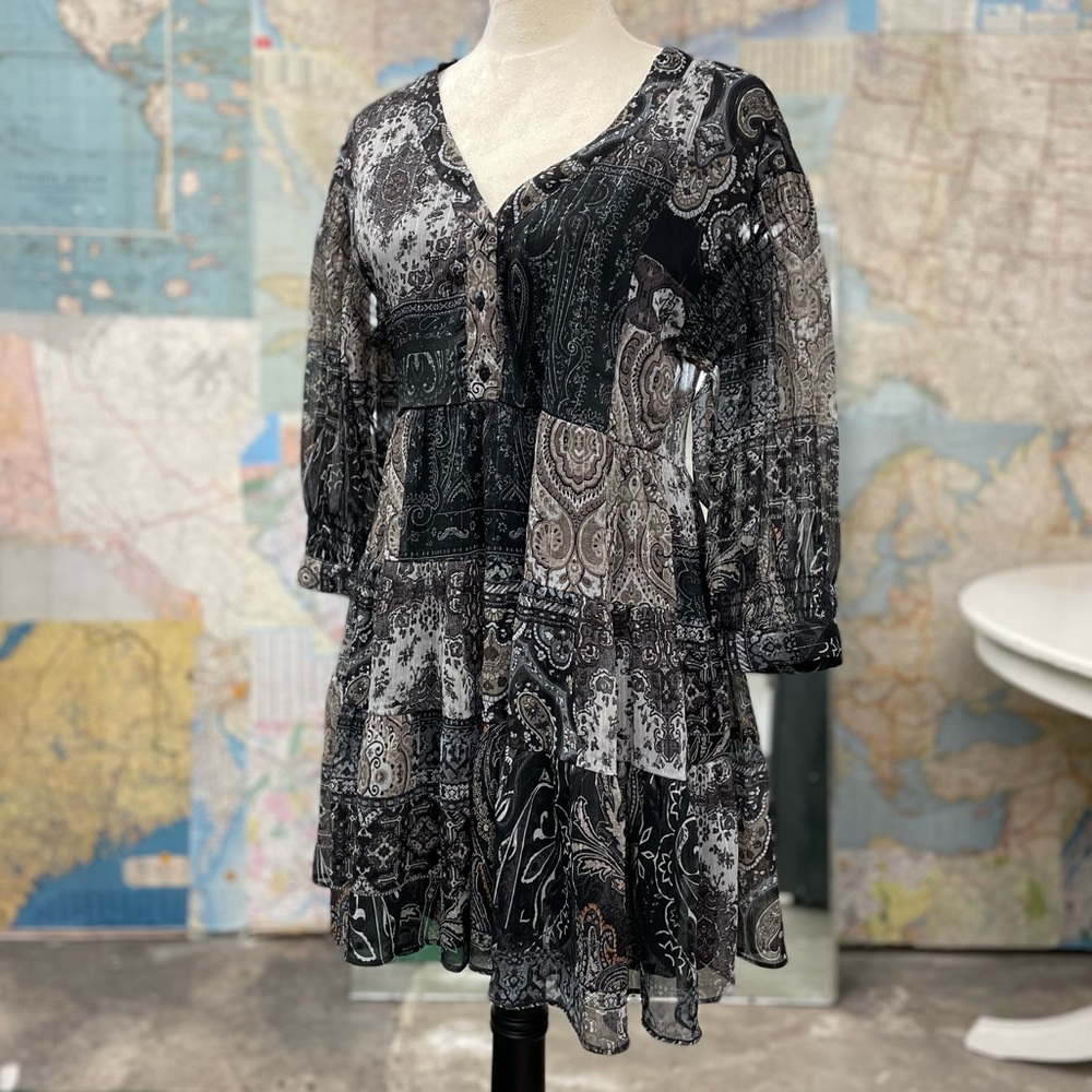 NWT Zara Black, Gray, Blue, Silver: Empire Waist, Date night dress.  Size Small